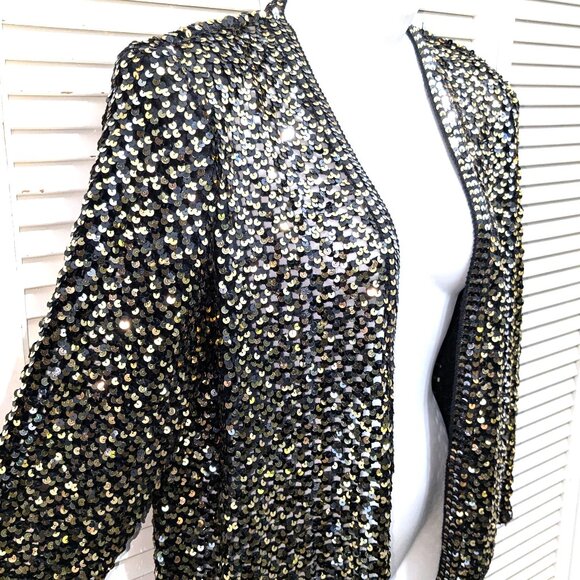 Harry Action Sweaters - 70s Sequin Crochet Cardigan Party Collectibles Size 10 Gold Silver Disco